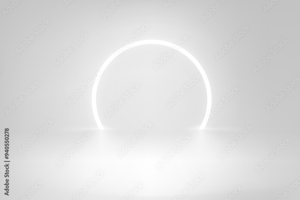Aufkleber product design template with circle neon arc. 3d vector showcase