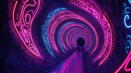 A Glowing Tunnel of Pink and Blue Neon Lights
