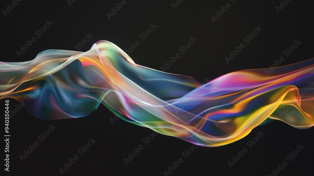 Aufkleber abstract waves of light in rainbow colors on a dark background, creating an ethereal and mesmerizing