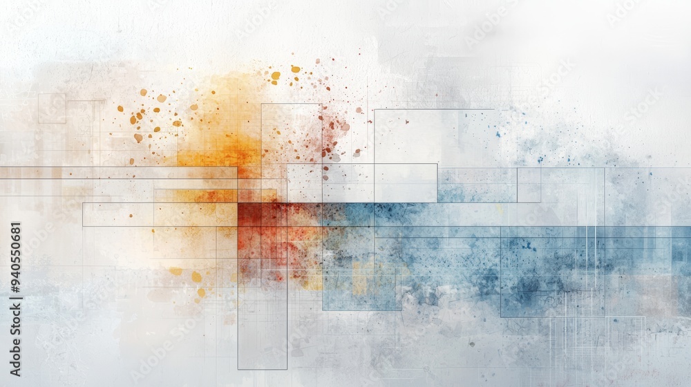 Poster abstract design featuring soft splashes of color and geometric shapes, ideal for modern backgrounds 