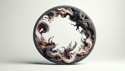 Organic Burnt  and Melting Wood Frame with Blended and Flowing Textures in Dark Browns and Off-Whites. Generated with AI.