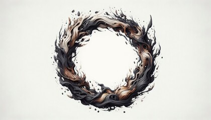 Fototapeta premium Organic Burnt and Melting Wood Frame with Blended and Flowing Textures in Dark Browns and Off-Whites. Generated with AI.