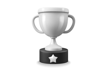 Silver trophy with star. 3d vector illustration isolated on white background