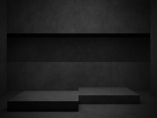 3D black concrete room background.