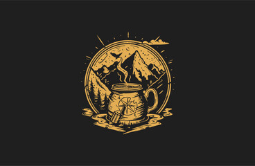 Mountain logo vector icon illustration vintage style