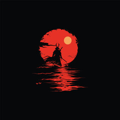 
Vector image of shadow of samurai in fire