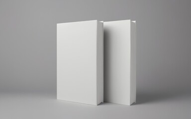 Two white books with glossy finish on grey background, in modern