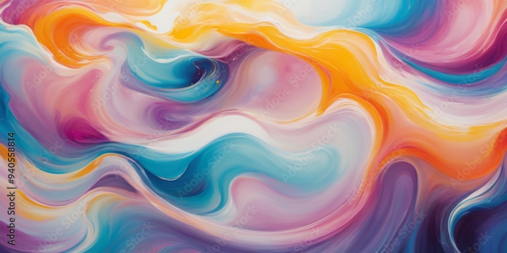 Poster fluid and colorful abstract painting with wave-like patterns cre