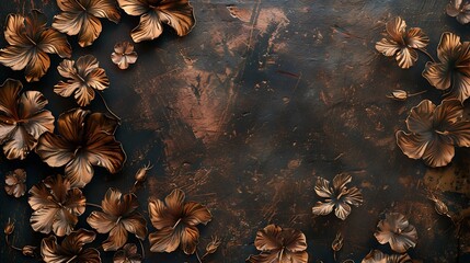 Bronze hibiscus repeating pattern flat on a dark