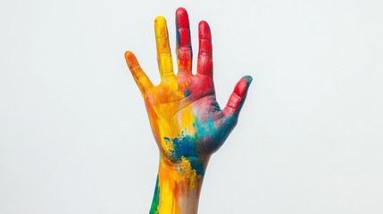 Colorful hand on pristine white
