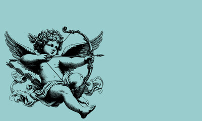 angel with wings, Angel of love, Cherub with wings isolated on white, vector art, ready for card or invitation, save the date party. valentine's day, editable stroke.