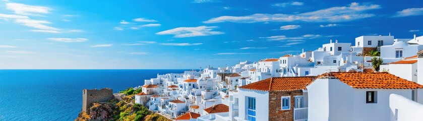 Obraz premium Whitewashed Buildings on a Hillside Overlooking the Sea
