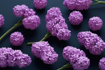 3D Visualization of Lilac Flowers Against Dark Background