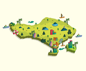 Bali Island isometric infographic travel map design