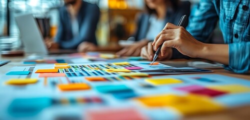 Obraz premium Business Team Brainstorming Creative Ideas with Sticky Notes