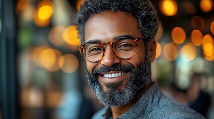 Obraz premium Portrait of a smiling man with beard and glasses