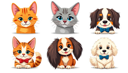 Obraz premium Adorable Pets: A Collection of Cute Cat and Dog Illustrations
