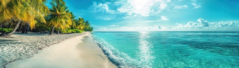 Tropical Beach with Palm Trees, White Sand, and Crystal Clear Water