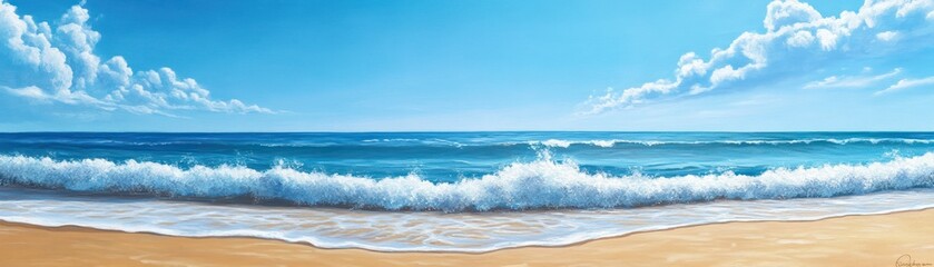 Fototapeta premium A Peaceful Seascape with Waves Crashing on a Sandy Beach