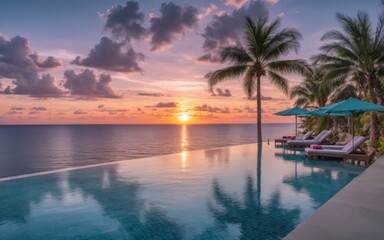 Obraz premium Tranquil Tropical Sunset with Vibrant Sky Colors, Crystal Clear
