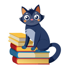 vector illustration of a cat sitting on a stack of books