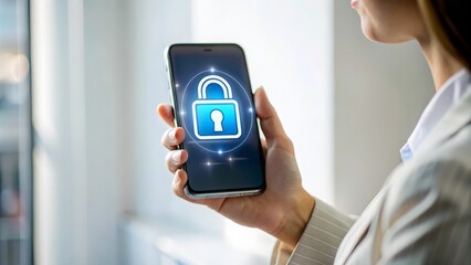 "Secure Digital Banking Interface" - A background depicting a secure digital interface for mobile banking, with lock symbols and security layers.
