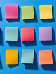 Nine Colorful Sticky Notes on a Blue Background