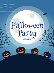 Halloween party text with full moon background vector design template.