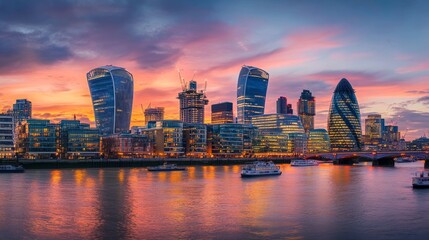 Fototapeta premium Sunset skyline by Thames River, London