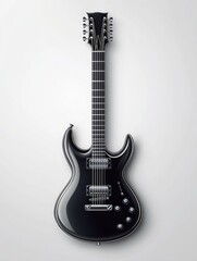 Black Electric Guitar with Chrome Hardware and White Background