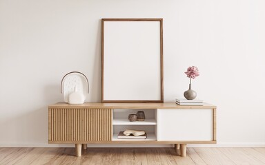 Modern Scandinavian-Style Interior with Artwork Template on White Wall
