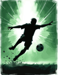 Naklejka premium Dynamic Soccer Action: Jumping to Kick the Ball