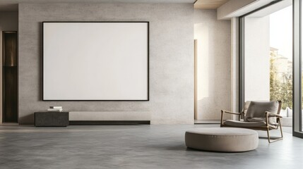 Minimalist Living Room with Large Blank Canvas and Window View