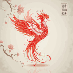 Obraz premium Flaming Pheasant: Vibrant Artwork of a Bird in Flight