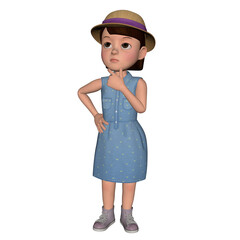 3D character cute blue dress girl in various poses design illustration, 3d rendering character girl pose animation