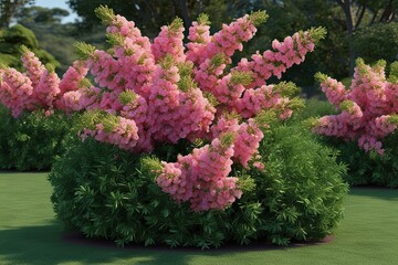 3D Render of Spiraea Douglasii Bush with Colorful Flowers and Lush Green Foliage