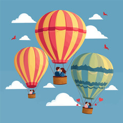 Obraz premium Love in the Air: Couple Kissing in Hot Air Balloon