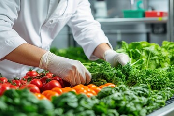 Chef preparing fresh vegetables in kitchen