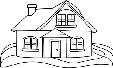 house line art illustration black and white