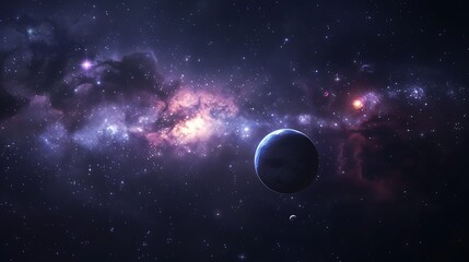 Deep space astronomy backdrop featuring a constellation of stars and planets against a dark cosmic sky, rendered in realistic HD detail.