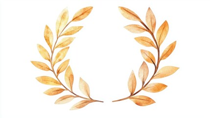 Golden laurel wreath, symbol of victory, isolated, watercolor style