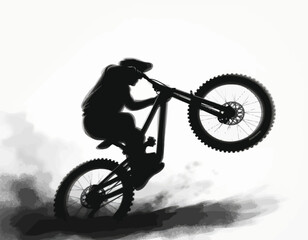 Obraz premium Motorcyclist performing a wheelie trick