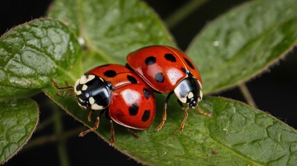 Fototapeta premium Double red ladybugs isolated image