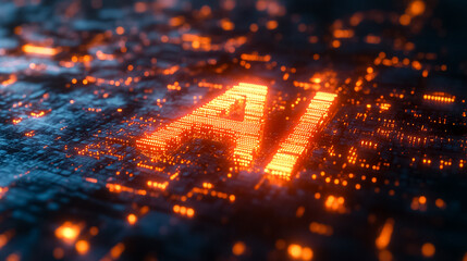 A glowing letter A is on a blue background