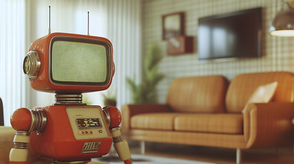 Vintage Robot in 60s Living Room