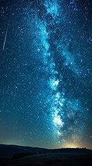 Stunning Milky Way Galaxy and Falling Star over Serene Night Landscape