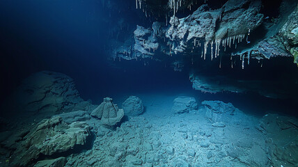 a deep-sea seamount with mysterious caves and overhangs