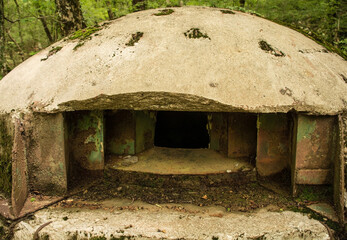 An abandoned pillbox bunker in the forest on Mount Dajti near Tirana in Central Albania. A relic from the 1960s -1980s Hoxha government's bunkerization program driven by a fear of invasion