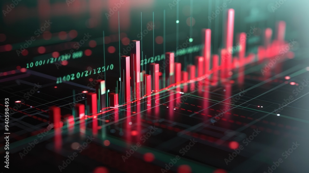 Poster 3D forex trading chart, emphasizing clean design and symmetry. Display a simplified candlestick chart on a flat surface with key support and resistance levels marked subtly. Generative AI.