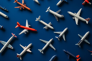 Aviation Enthusiast's Dream: Model Airplane Collection on a Navy Blue Background